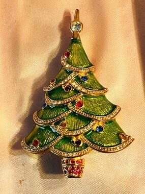 Christopher Radko Enamel and Crystal Christmas Tree Brooch "Luminous”